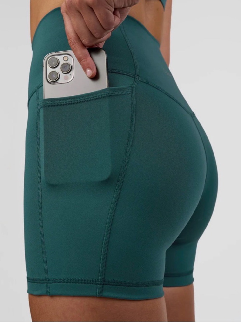 High-Rise Side-Pocket Athletic Shorts in Teal